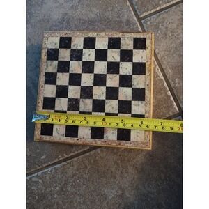 Vintage Marble Chess Set Handcrafted Stone Pieces Wooden Storage Case India 7in